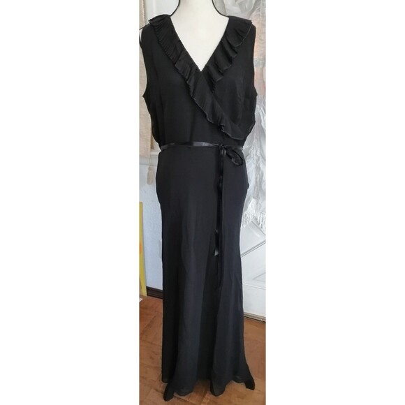 Vintage David Warren Black Maxi Dress Lined Event Gown Silk Size 14 - Picture 1 of 3